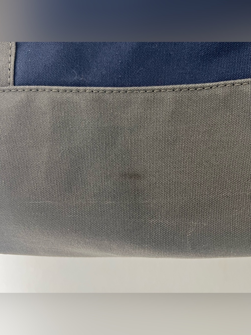 LL Bean Boat And Tote Canvas Bag Canvas Navy Blue Gray Leather Handles 24x18 - Picture 5 of 12